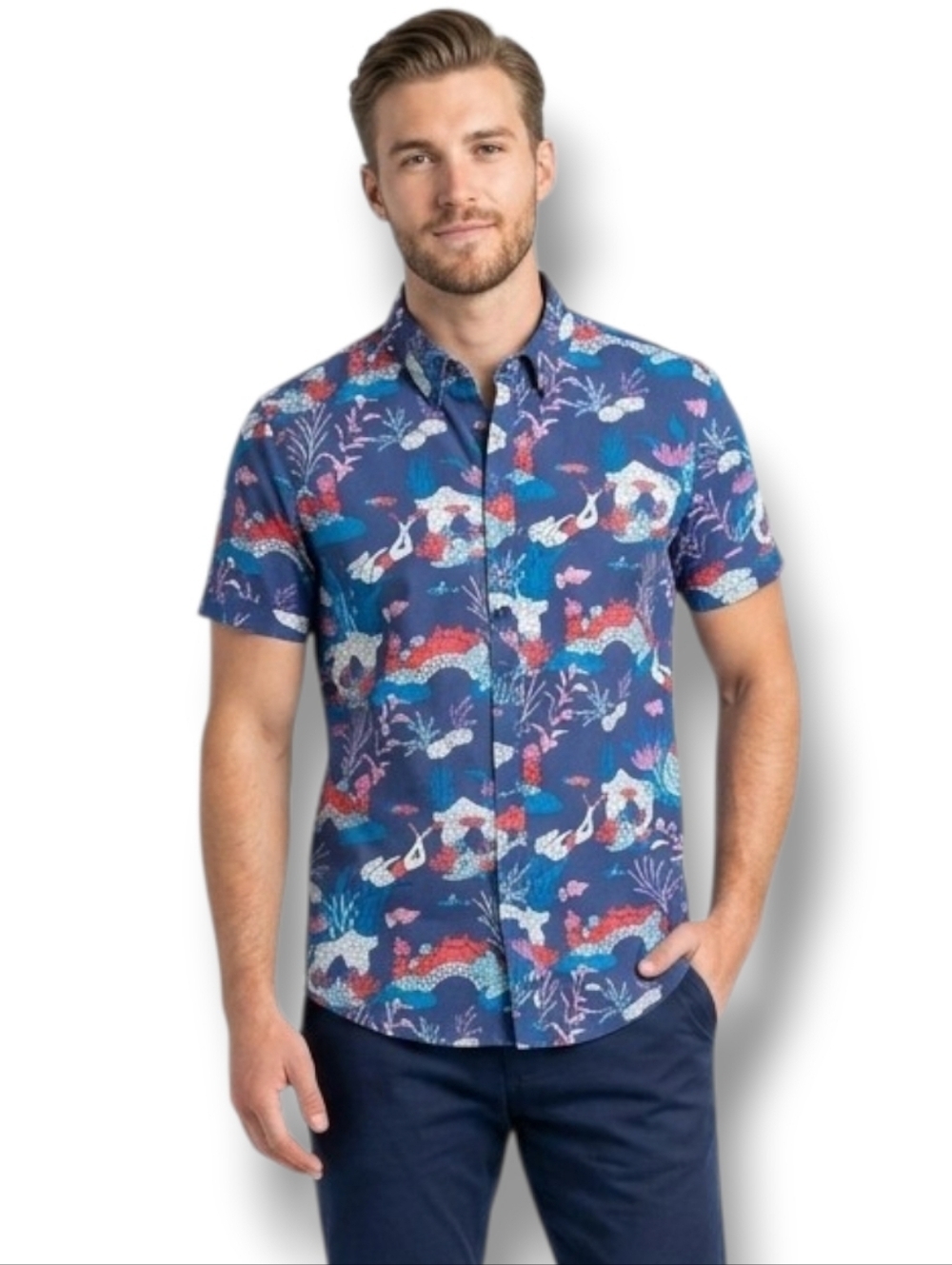 Reverse Threads Men’s Scuba Reef Print Navy Button-Down Shirt Small Cotton New - Picture 6 of 6